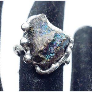 Peacock ore crystal Ring handmade chalcopyrite rainbow adjustable ring